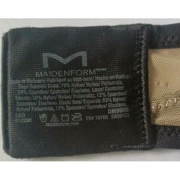 Maidenform Push Up Bra Size 38D Black Underwire Satin Mesh Band Padded 9900 - Picture 3 of 6